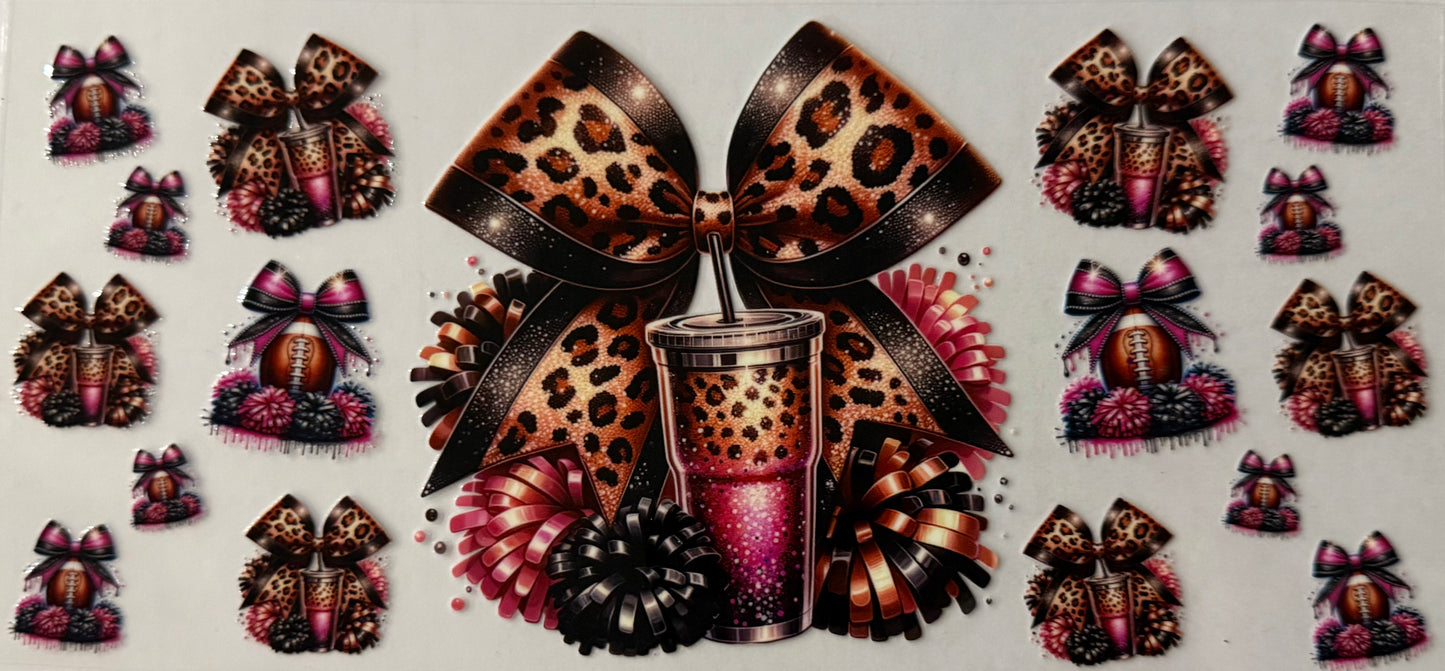 16oz UV DTF wrap Leopard Bow Tea