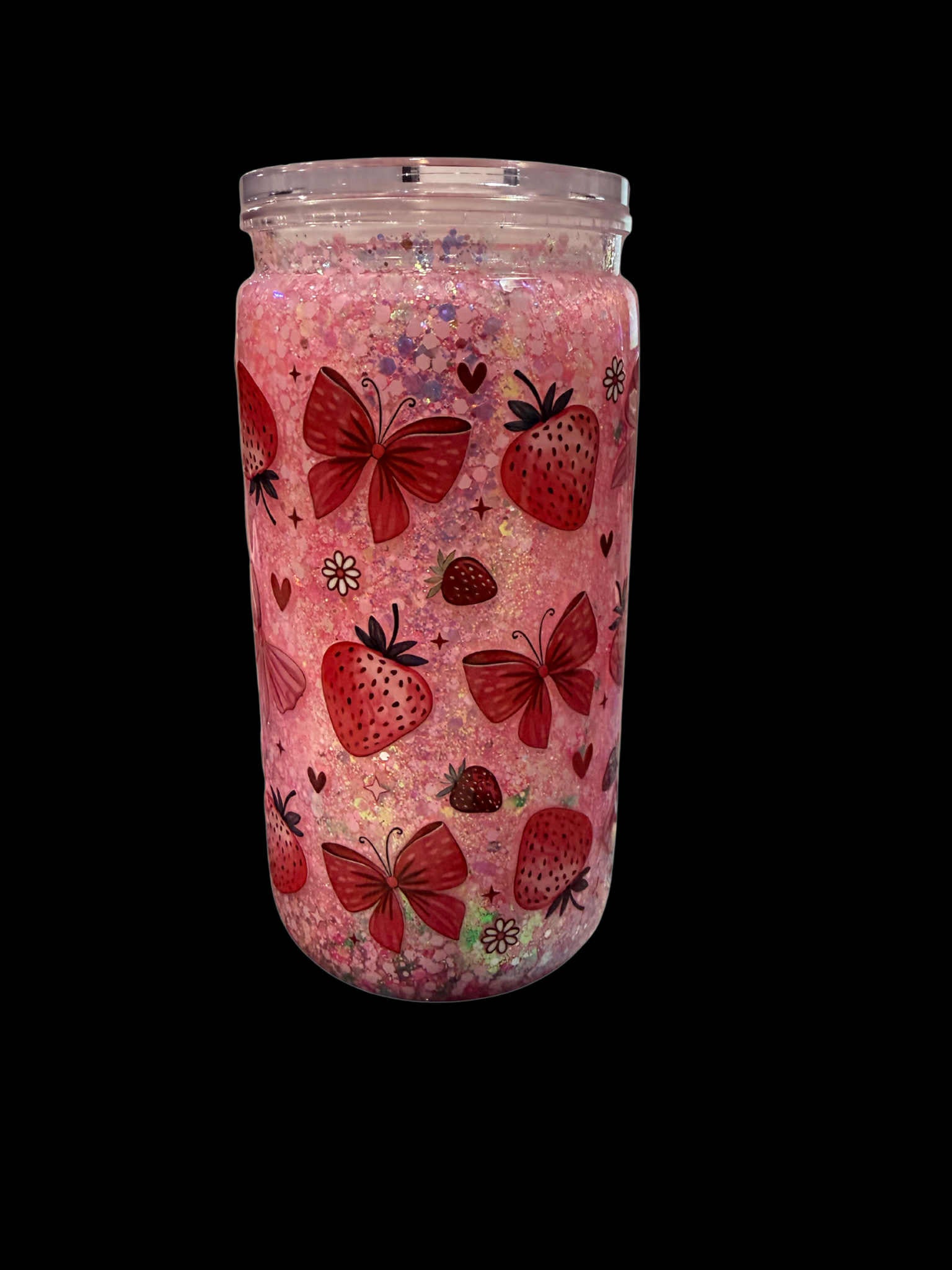 16oz Premade Snowglobe tumbler- Strawberry bows