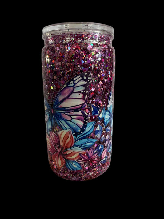 16oz Acrylic Snowglobe Premade Butterfly Purple