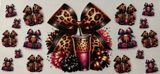 16oz UV DTF wrap Leopard Bow Tea